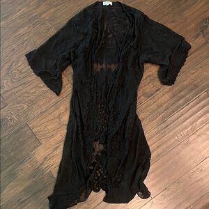 Black Lace Kimono Boho Festival Resort Coverup/ Robe NWOT Small